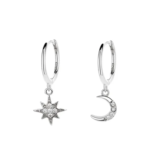 Sterling Silver Mismatched Star & Moon Hoop Earrings