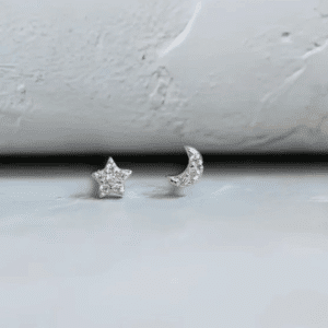 Sparkly Mismatch Moon & Star Stud Earrings