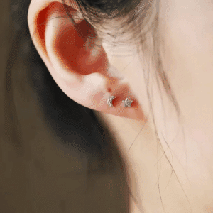 Alternative view of Sparkly Mismatch Moon & Star Stud Earrings