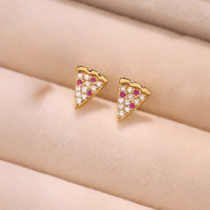 Sparkly Gold Pizza Slice Earrings