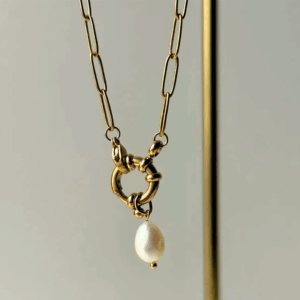 Single Pearl Necklace On A Buckle Clasp